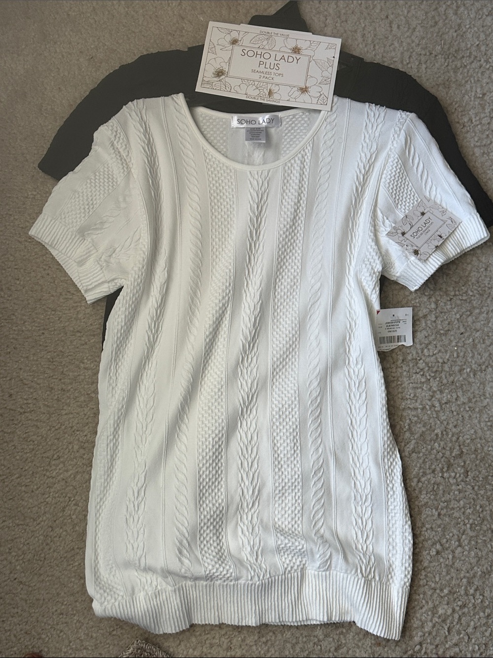 Plus Women's White Cable Knit Short Sleeve Top & Black short sleeve pack